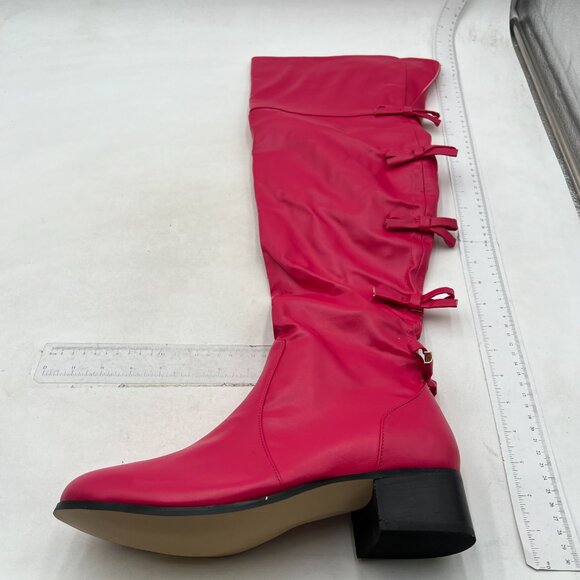 XYD Women Over The Knee Thigh High Riding Boots Chunky Heel Round Toe Pink Shoes - Picture 3 of 8